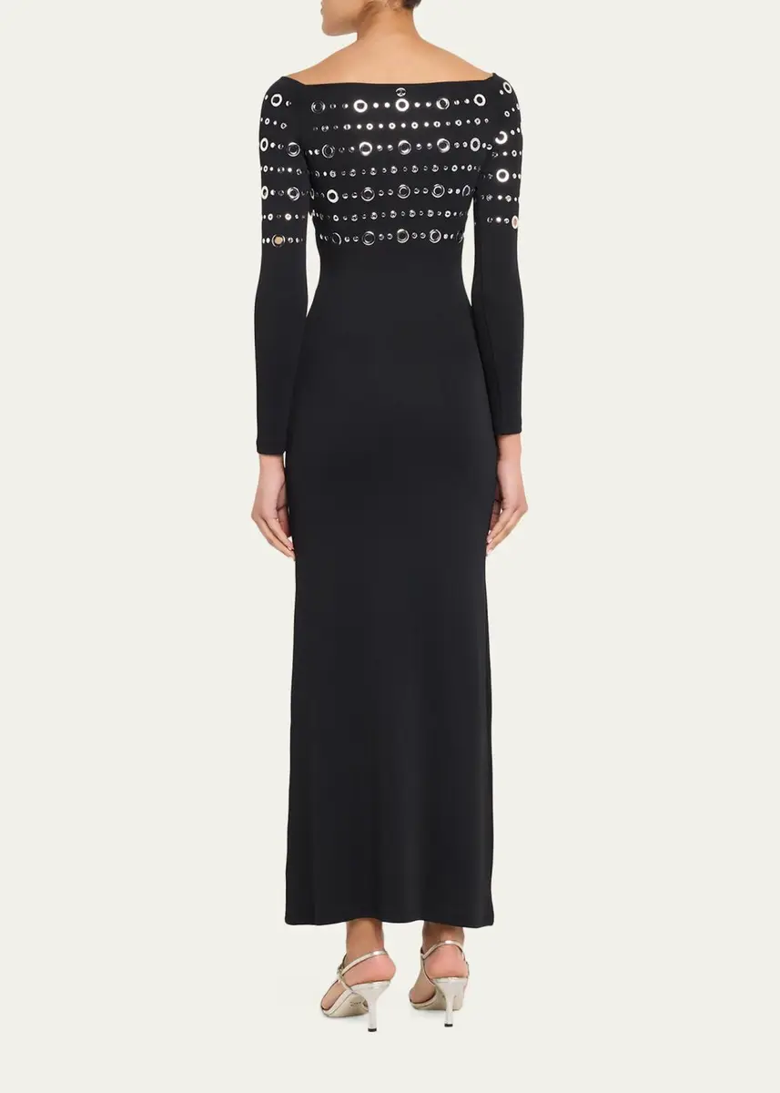 Rabanne Grommet Off-The-Shoulder Long-Sleeve Maxi Dress | Thumbnail 3 Rabanne Grommet Off-The-Shoulder Long-Sleeve Maxi Dress | Thumbnail 3