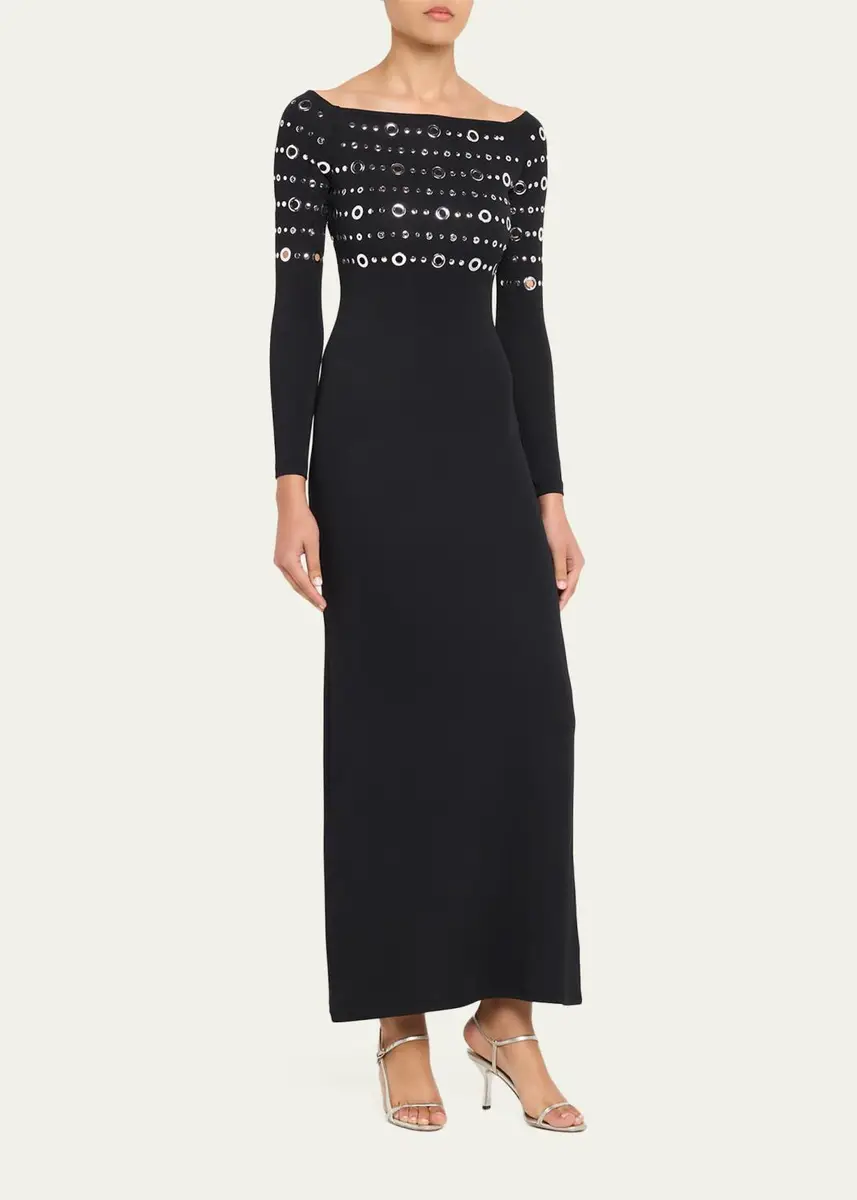 Rabanne Grommet Off-The-Shoulder Long-Sleeve Maxi Dress | Thumbnail 4 Rabanne Grommet Off-The-Shoulder Long-Sleeve Maxi Dress | Thumbnail 4