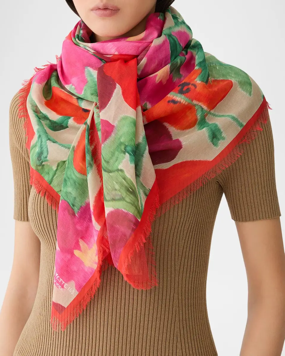 Lafayette 148 New York Floral-Print Voile Square Scarf | Thumbnail 2 Lafayette 148 New York Floral-Print Voile Square Scarf | Thumbnail 2
