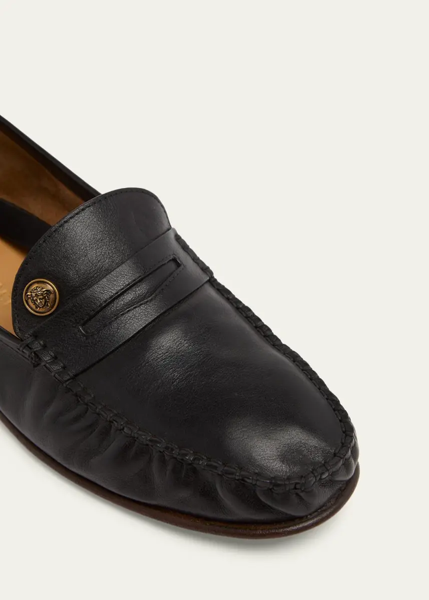 Versace Men's Medusa Leather Moc-Toe Loafers | Thumbnail 5