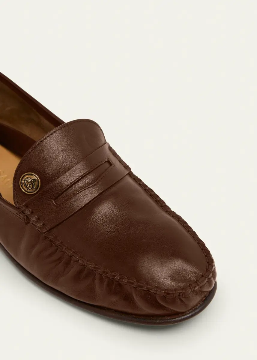Versace Men's Medusa Leather Moc-Toe Loafers | Thumbnail 5