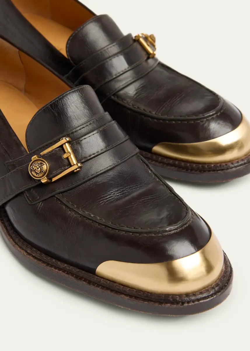 Versace Men's Medusa Buckle Calf Leather Loafers | Thumbnail 3