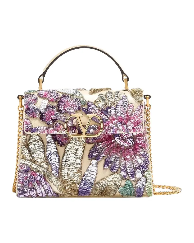 Valentino Garavani VSling Sequin Floral Top-Handle Bag | Image 1 Valentino Garavani VSling Sequin Floral Top-Handle Bag | Image 1