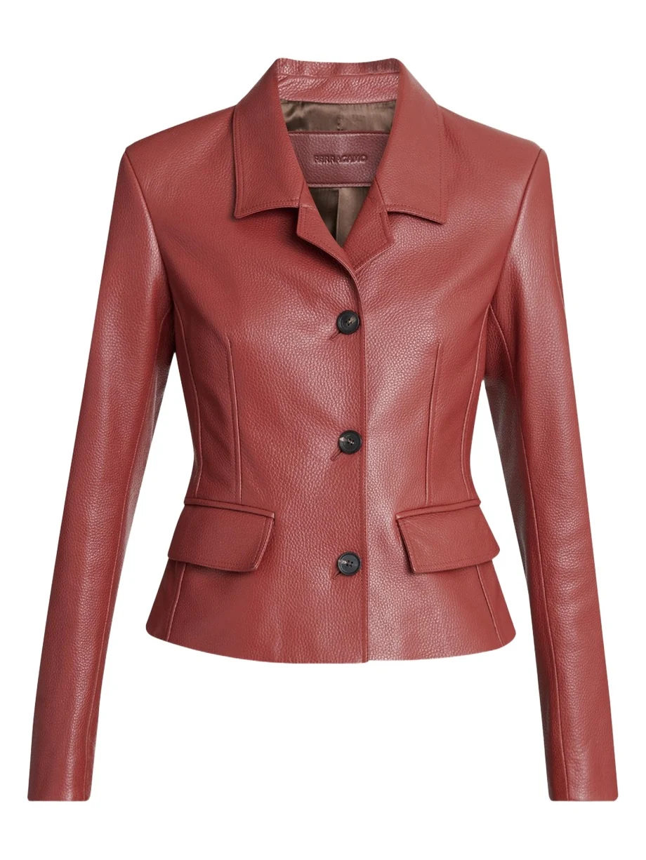 Ferragamo Cervo Single-Breasted Leather Jacket