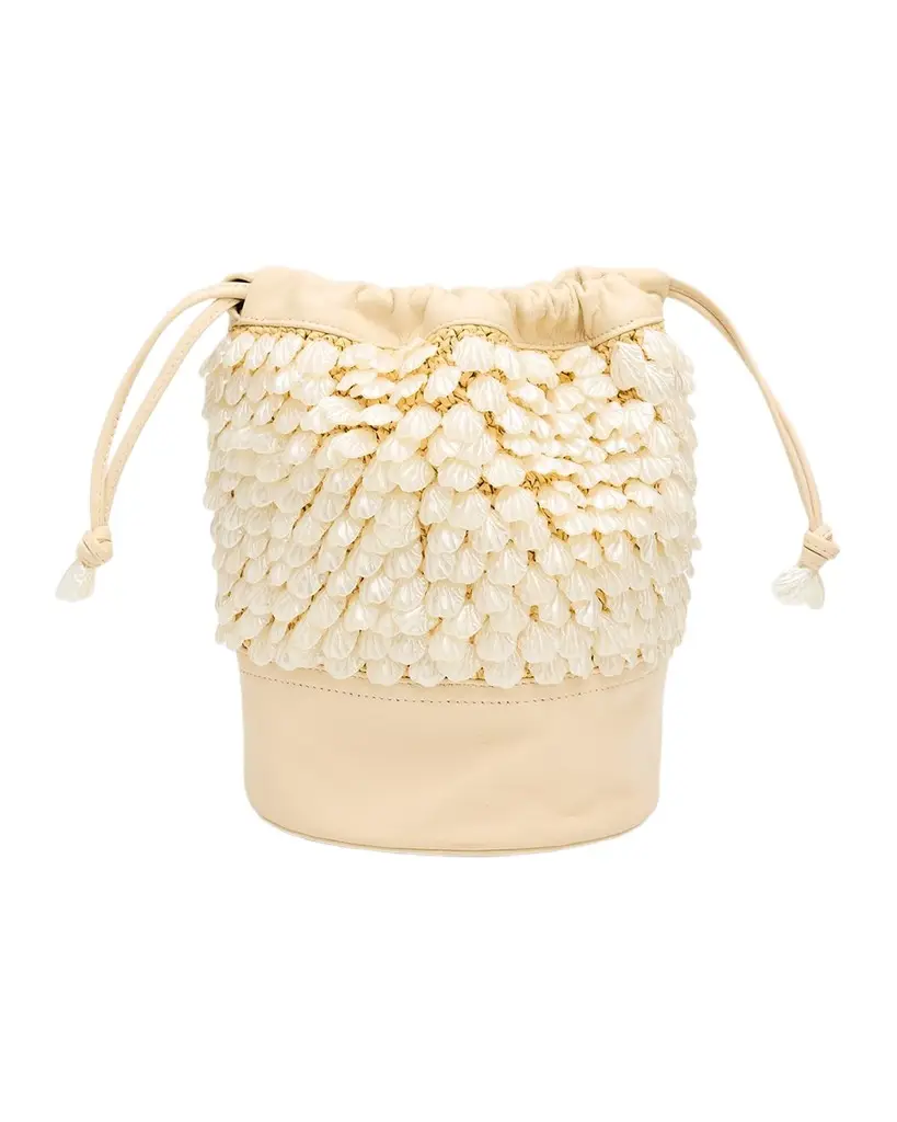 BTB Los Angeles Brielle Embellished Raffia and Leather Bucket Bag | Image 1 BTB Los Angeles Brielle Embellished Raffia and Leather Bucket Bag | Image 1