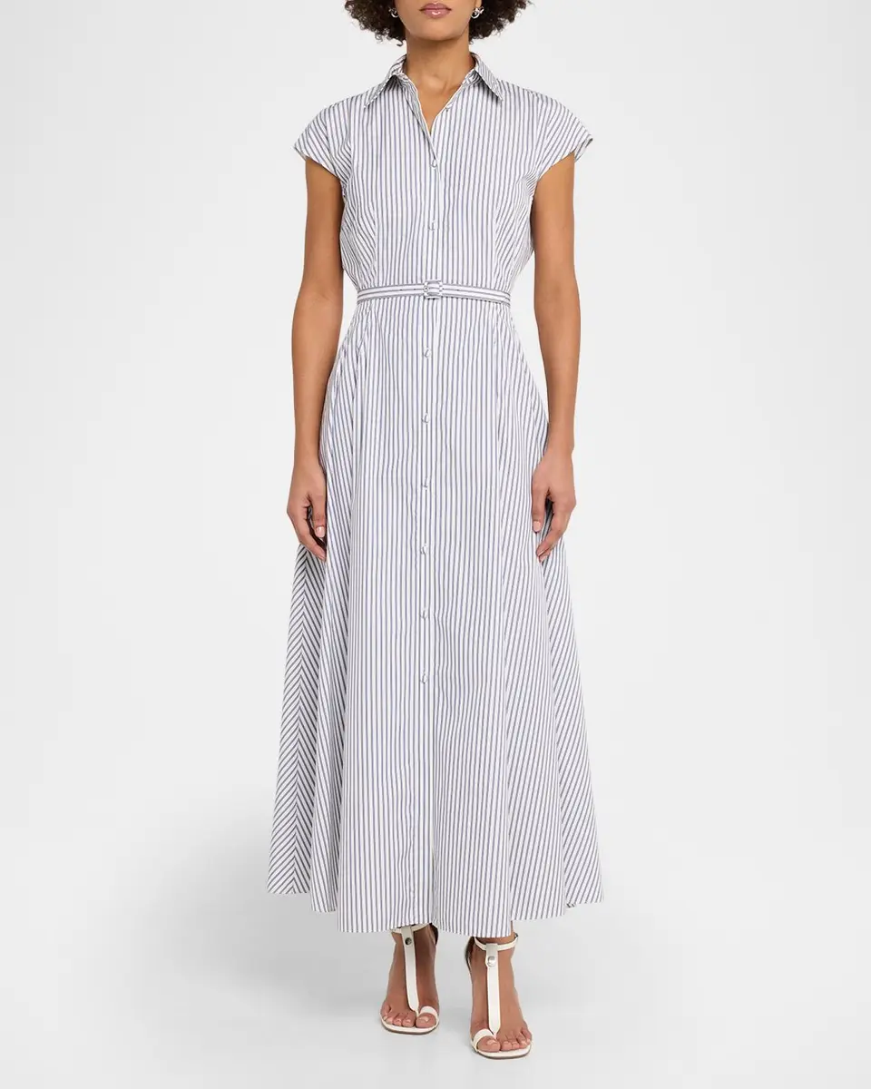 Adam Lippes Palmer Striped Cap-Sleeve Belted Maxi Shirtdress | Thumbnail 2