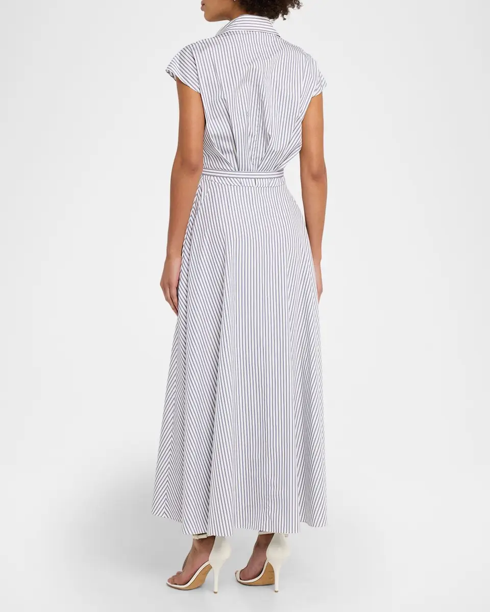 Adam Lippes Palmer Striped Cap-Sleeve Belted Maxi Shirtdress | Thumbnail 3
