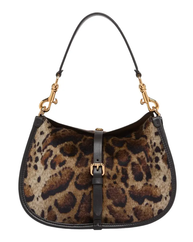 Etro Pony Medium Leopard-Print Velvet Shoulder Bag