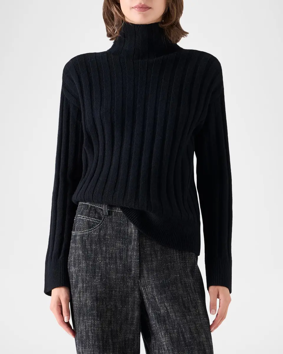 Akris punto Turtleneck Wool-Cashmere Wide Rib Sweater | Thumbnail 4 Akris punto Turtleneck Wool-Cashmere Wide Rib Sweater | Thumbnail 4
