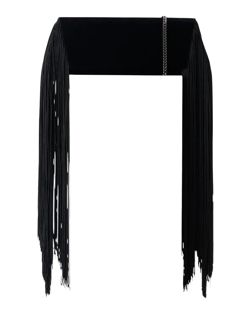 Akris Anouk Fringed Velvet Trapezoid Clutch Bag