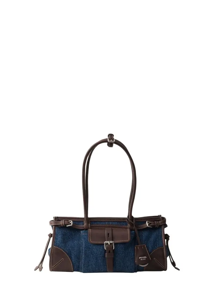 Prada Bonnie Medium Denim and Leather Shoulder Bag | Image 1 Prada Bonnie Medium Denim and Leather Shoulder Bag | Image 1