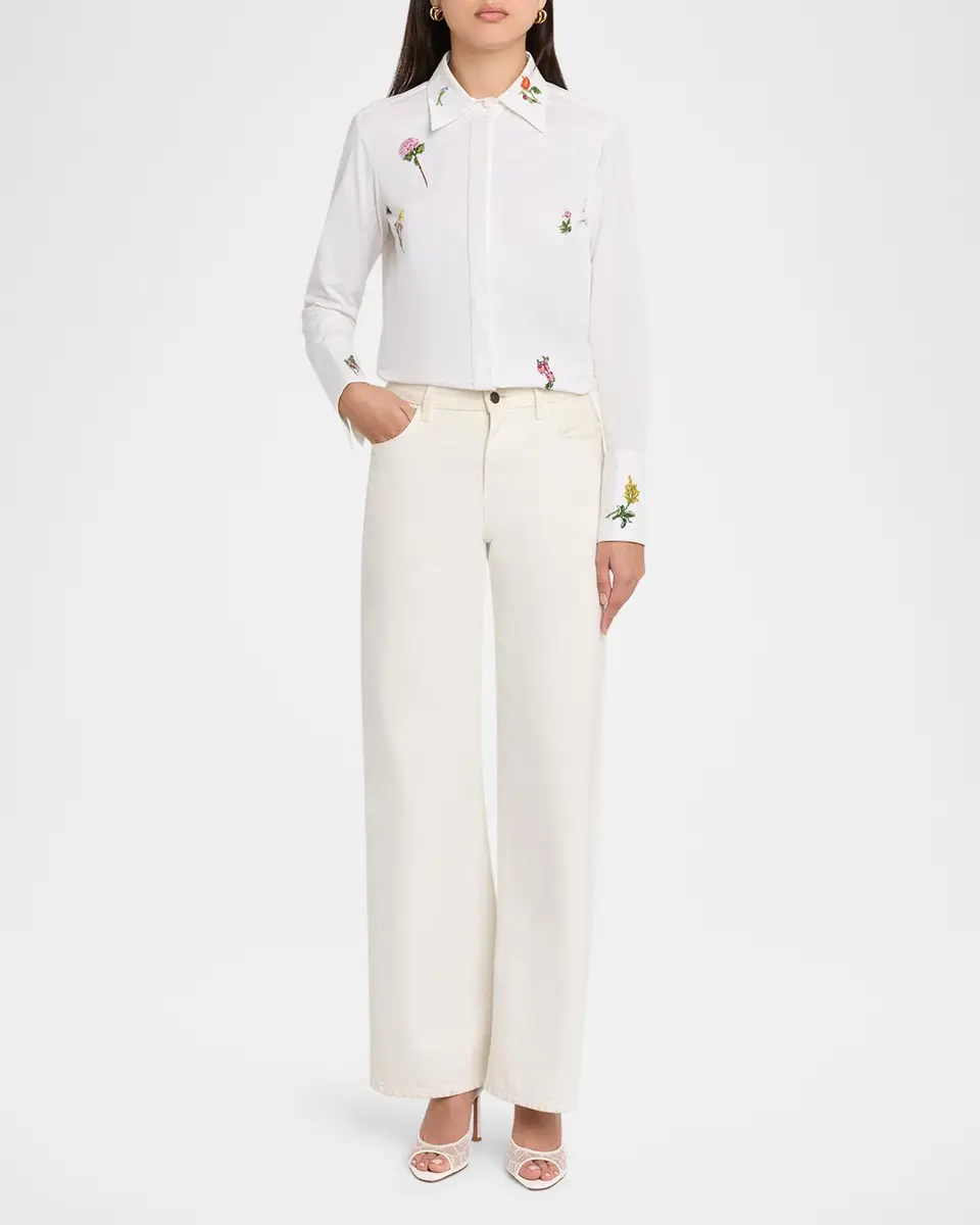 Oscar de la Renta Botanical Embroidered Cotton Poplin Button-Down Shirt | Thumbnail 2 Oscar de la Renta Botanical Embroidered Cotton Poplin Button-Down Shirt | Thumbnail 2