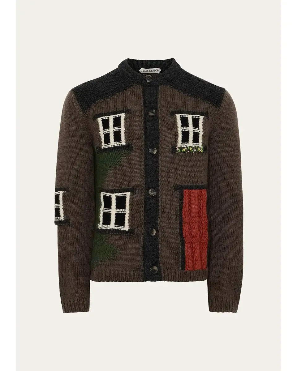 JW Anderson Mens House Intarsia Knit Polo Cardigan