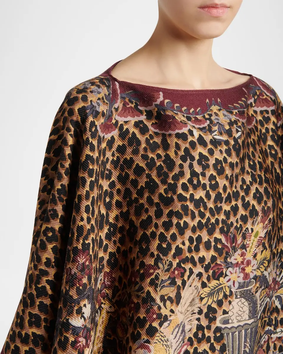 Etro Multi Animal-Print Wool Twill Poncho | Thumbnail 5 Etro Multi Animal-Print Wool Twill Poncho | Thumbnail 5
