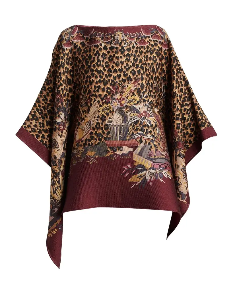 Etro Multi Animal-Print Wool Twill Poncho | Image 1 Etro Multi Animal-Print Wool Twill Poncho | Image 1