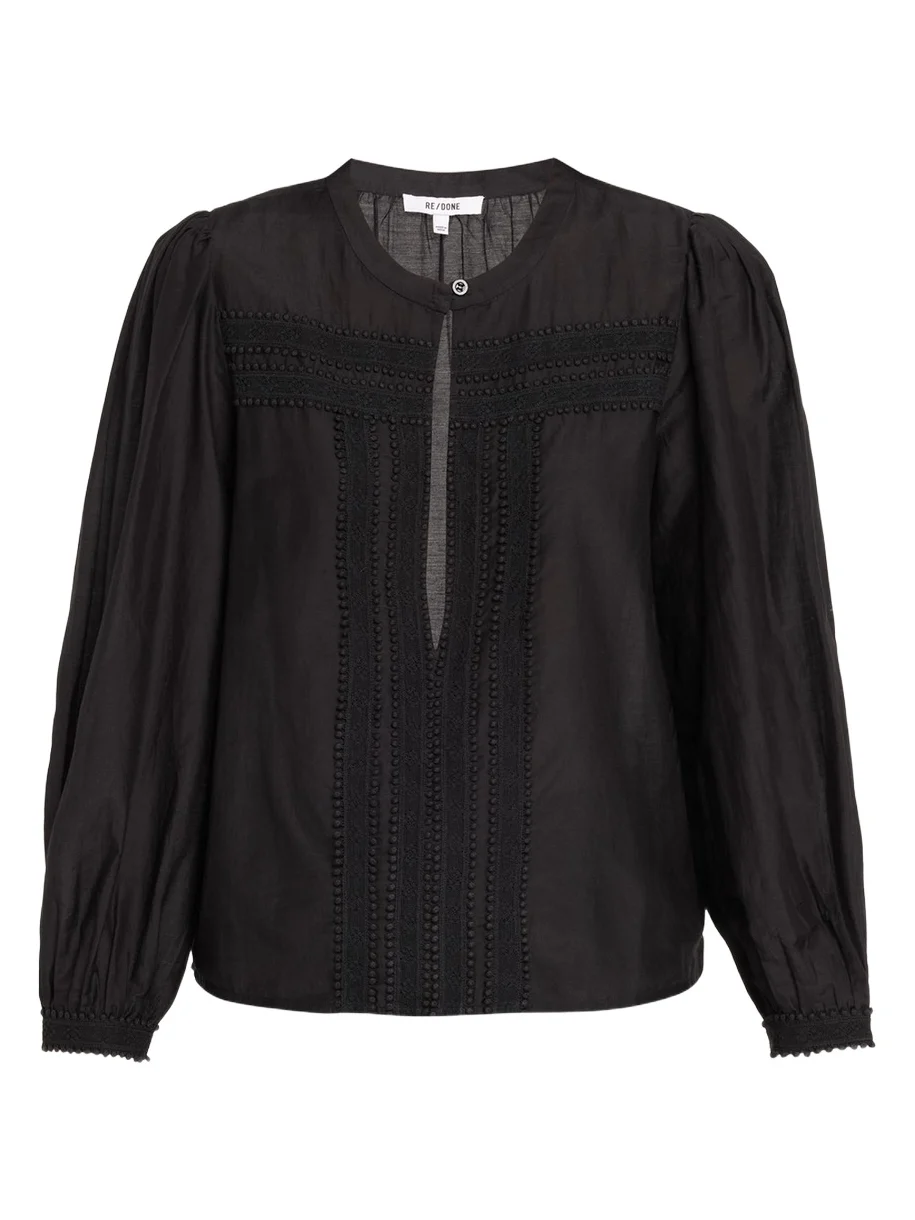 RE/DONE Tate Lace-Trim Cotton-Silk Voile Blouse