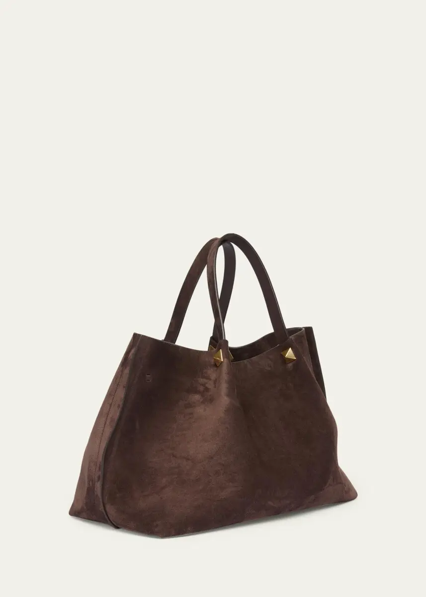 Valentino Garavani Large Rockstud Suede Shopping Tote Bag | Thumbnail 2 Valentino Garavani Large Rockstud Suede Shopping Tote Bag | Thumbnail 2