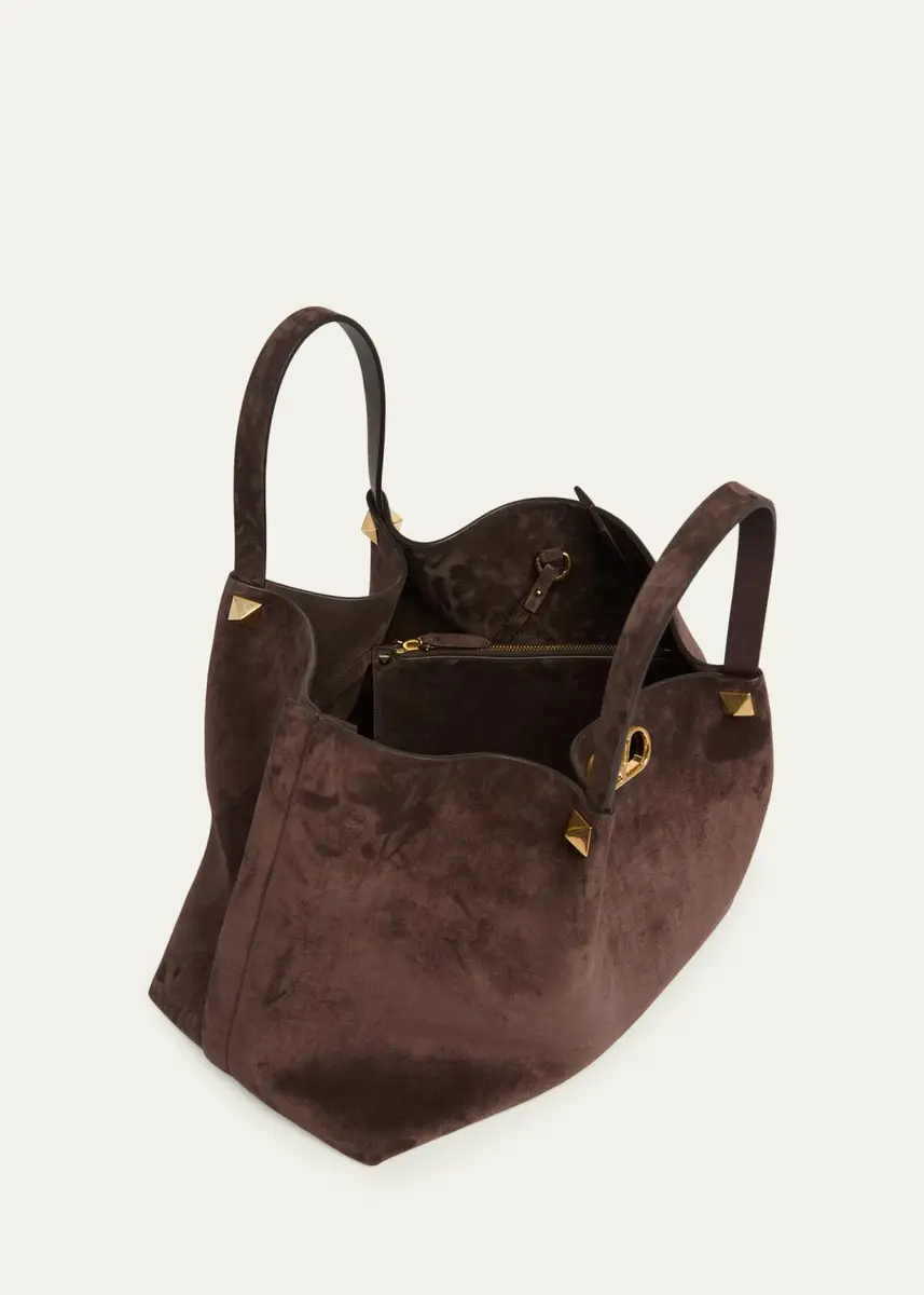 Valentino Garavani Large Rockstud Suede Shopping Tote Bag | Thumbnail 3 Valentino Garavani Large Rockstud Suede Shopping Tote Bag | Thumbnail 3