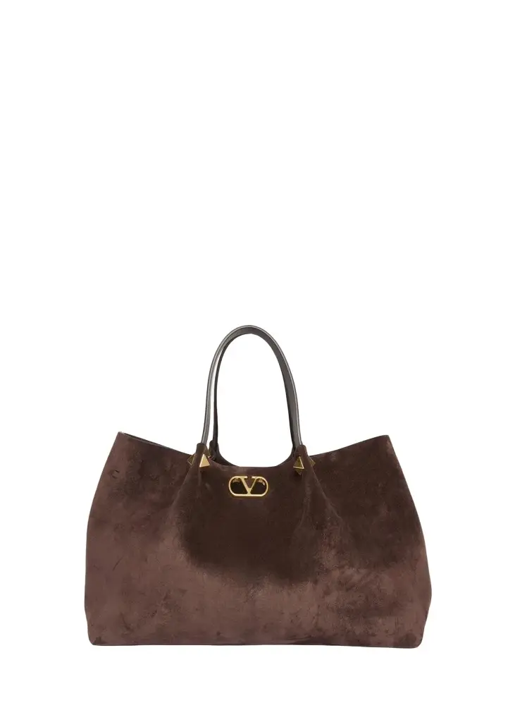 Valentino Garavani Large Rockstud Suede Shopping Tote Bag