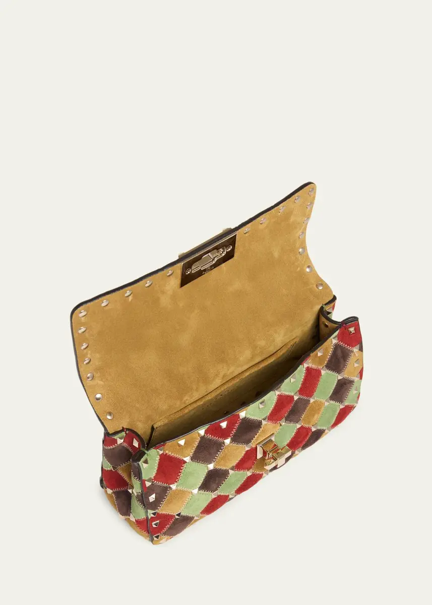 Valentino Garavani Small Rockstud Patchwork Suede Shoulder Bag | Thumbnail 3