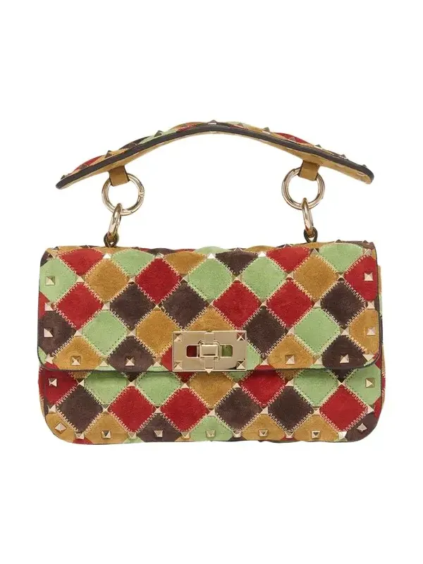 Small Rockstud Patchwork Suede Shoulder Bag Small Rockstud Patchwork Suede Shoulder Bag
