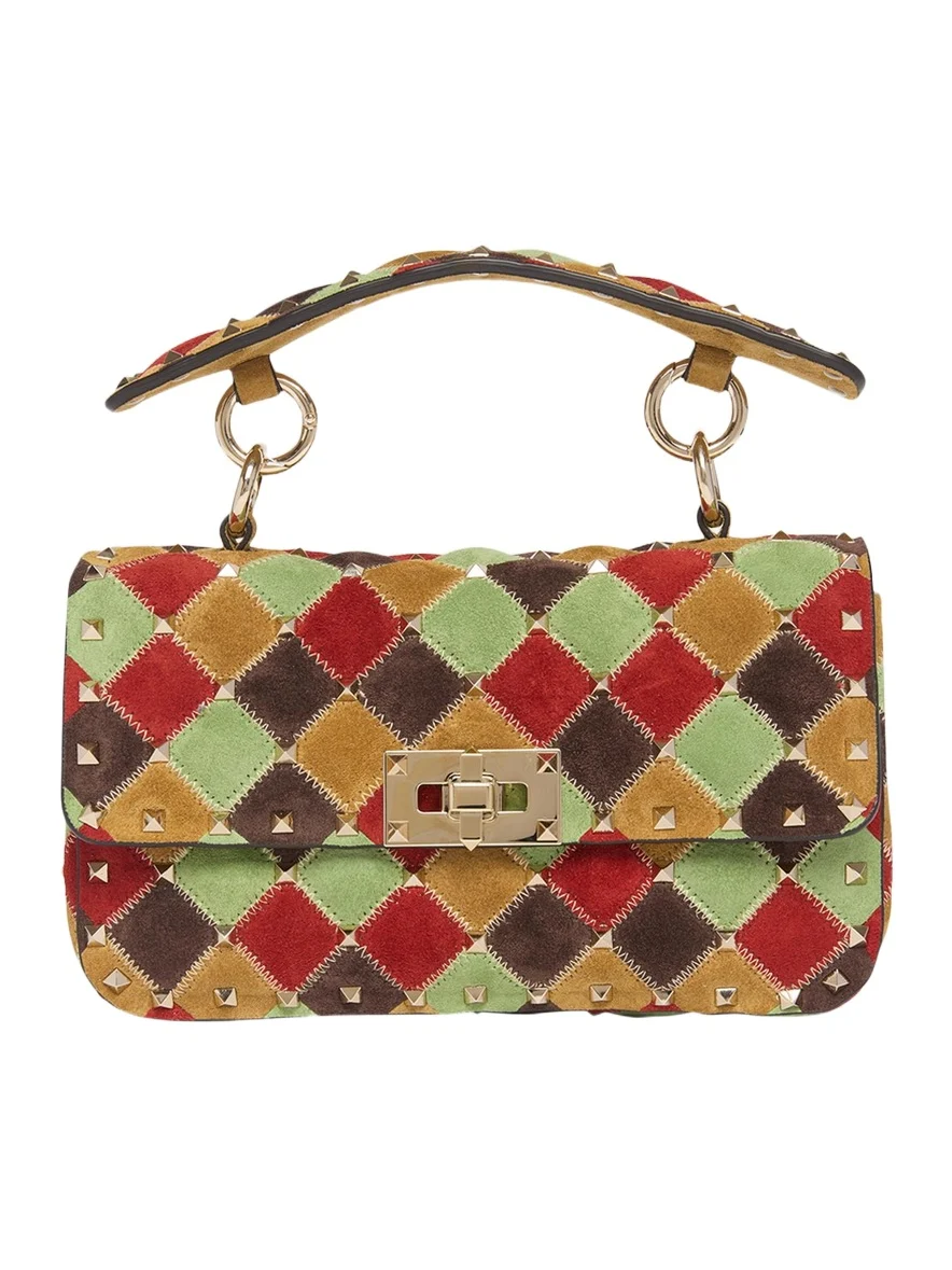 Small Rockstud Patchwork Suede Shoulder Bag Small Rockstud Patchwork Suede Shoulder Bag