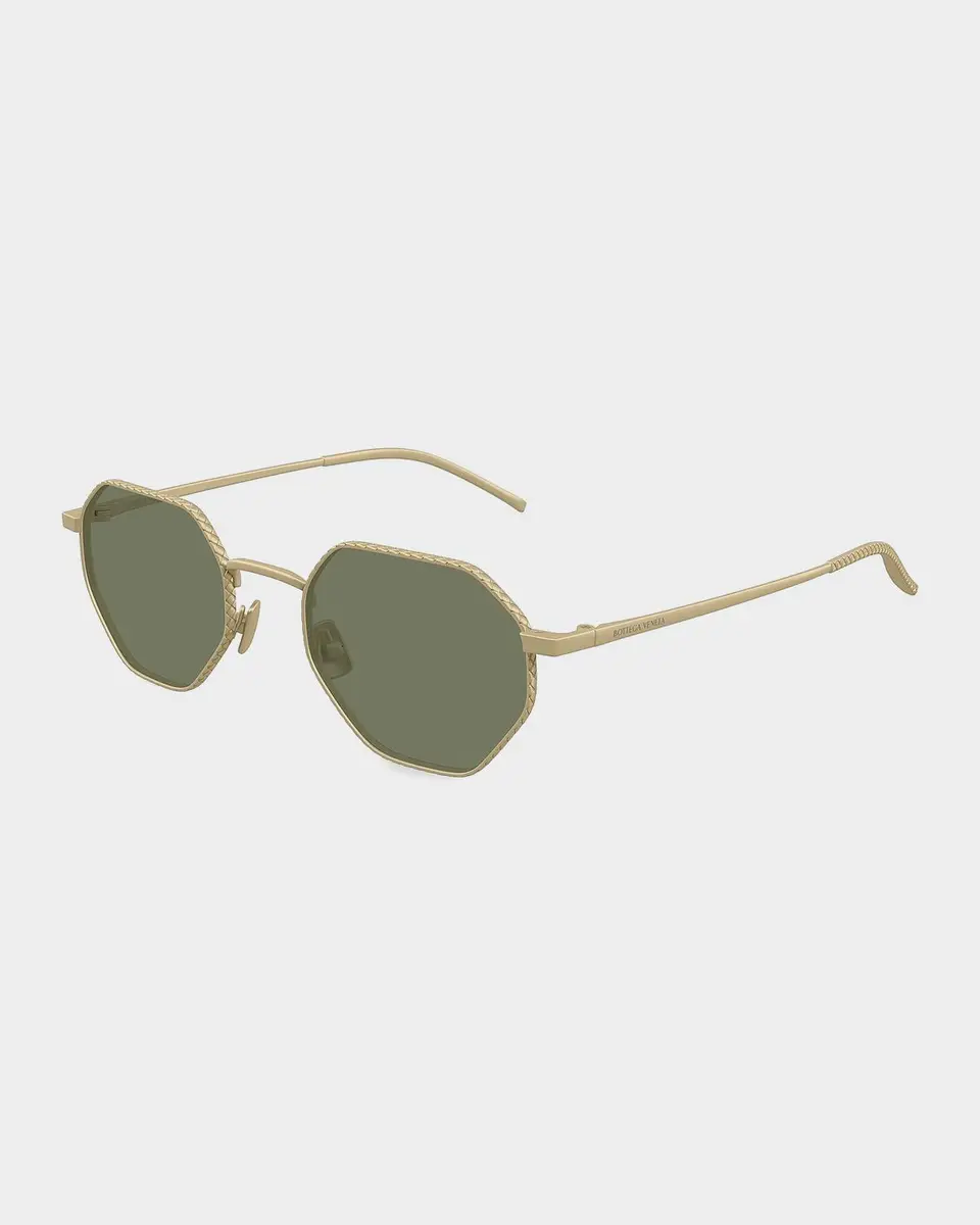 Bottega Veneta Men's Intrecciato Geometric Titanium Sunglasses | Thumbnail 2