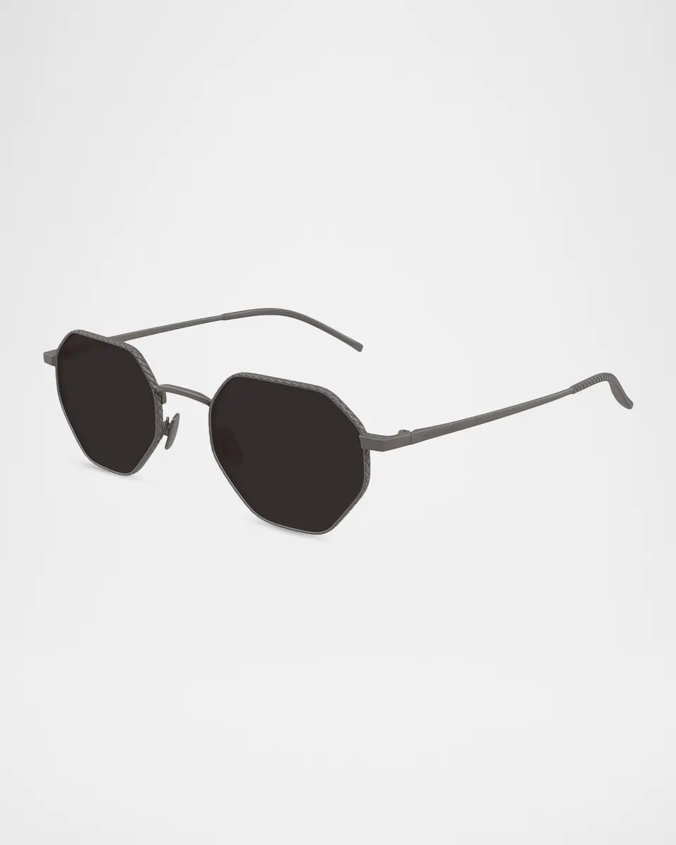 Bottega Veneta Men's Intrecciato Geometric Titanium Sunglasses | Thumbnail 2