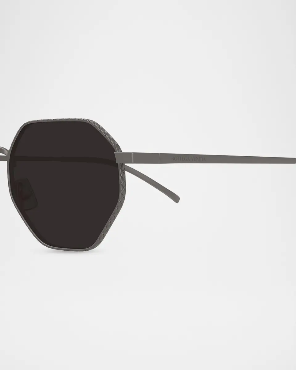 Bottega Veneta Men's Intrecciato Geometric Titanium Sunglasses | Thumbnail 3