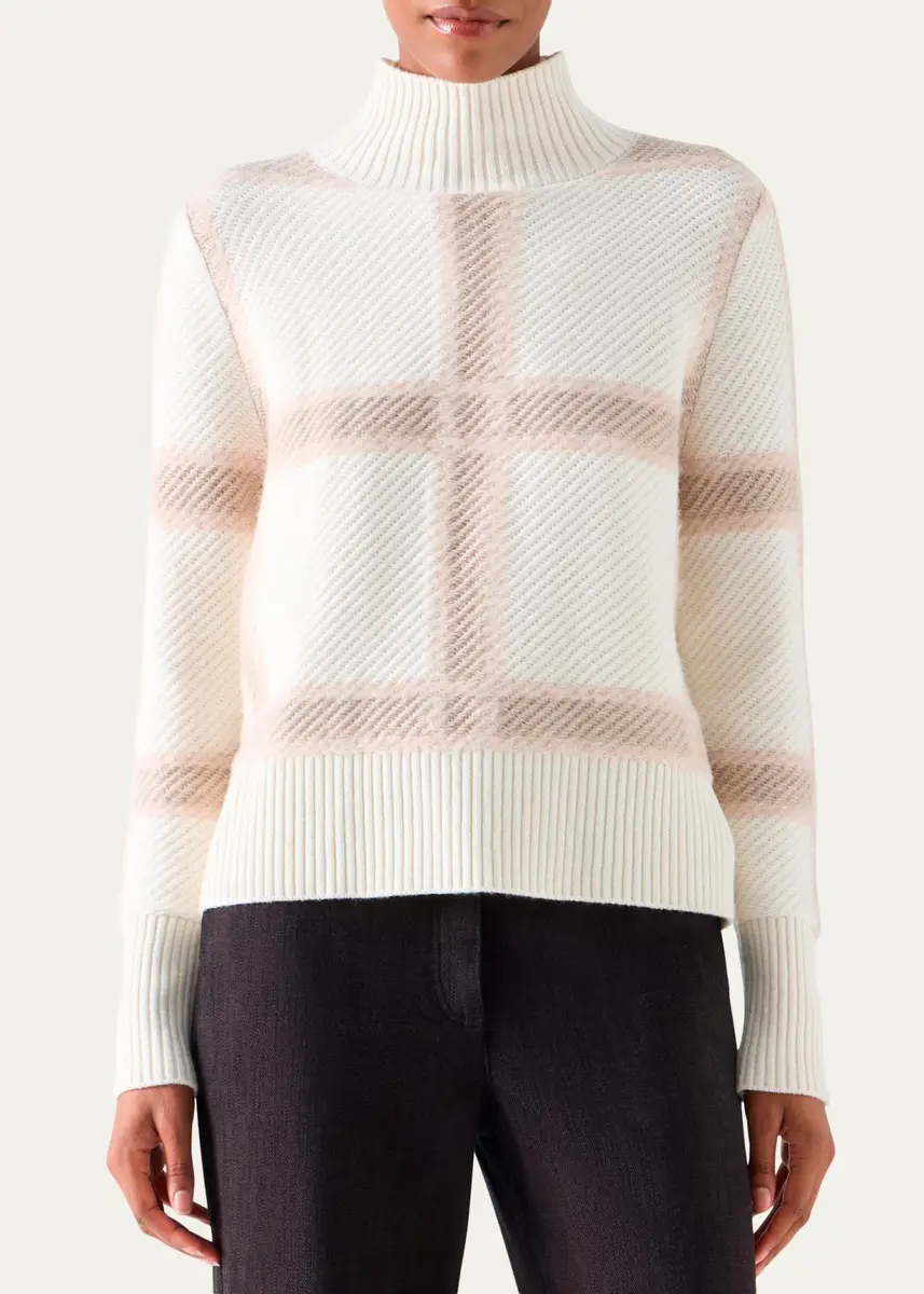 Akris punto Intarsia Plaid Wool-Cashmere Sweater | Thumbnail 4 Akris punto Intarsia Plaid Wool-Cashmere Sweater | Thumbnail 4