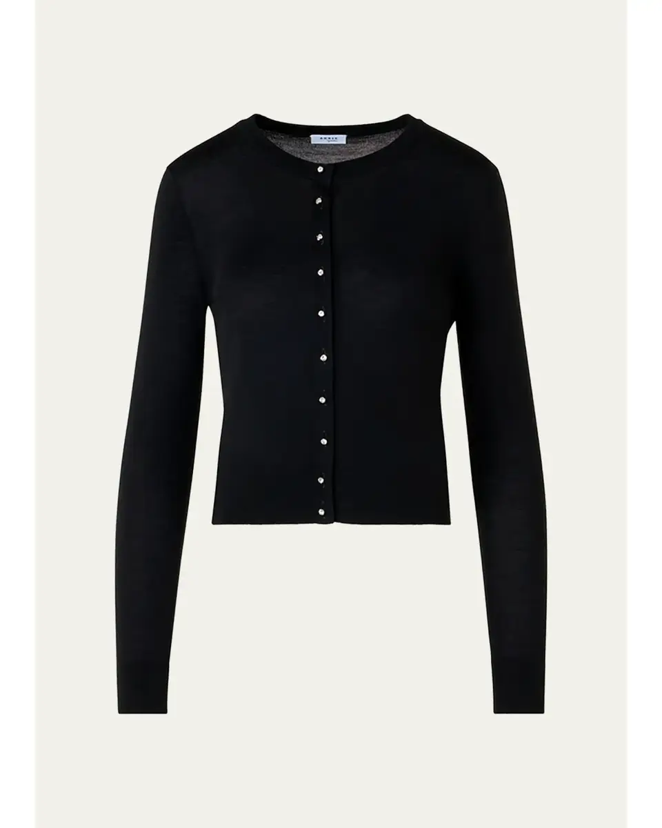 Akris punto Merino Wool Crewneck Cardigan | Image 1 Akris punto Merino Wool Crewneck Cardigan | Image 1