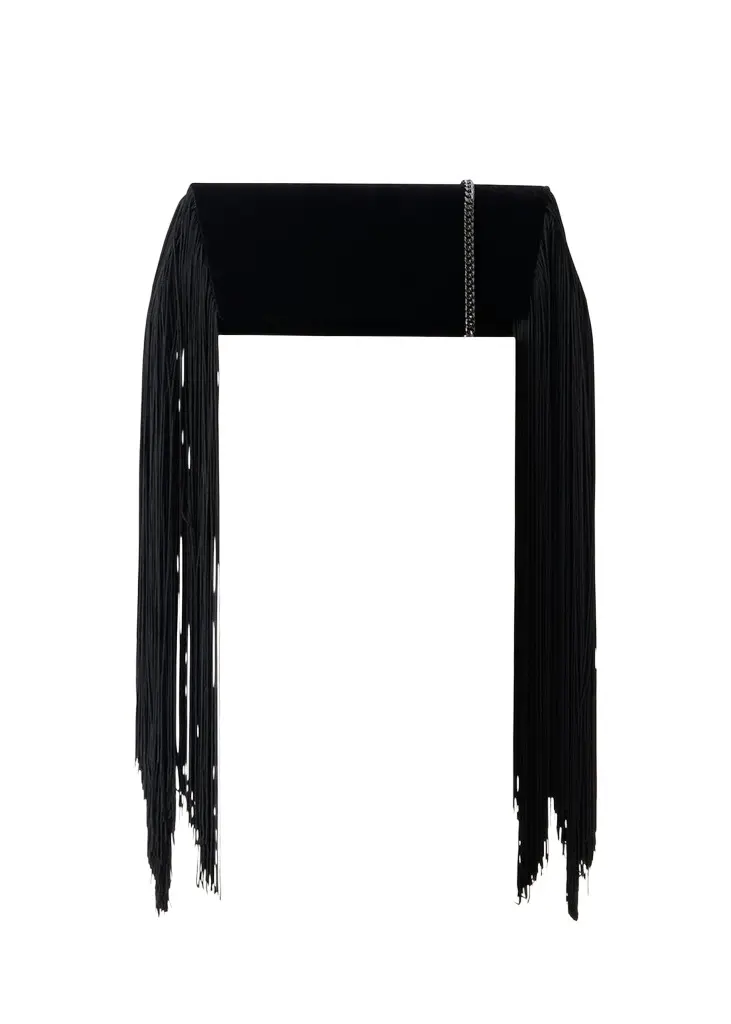 Anouk Fringed Velvet Trapezoid Clutch Bag Anouk Fringed Velvet Trapezoid Clutch Bag