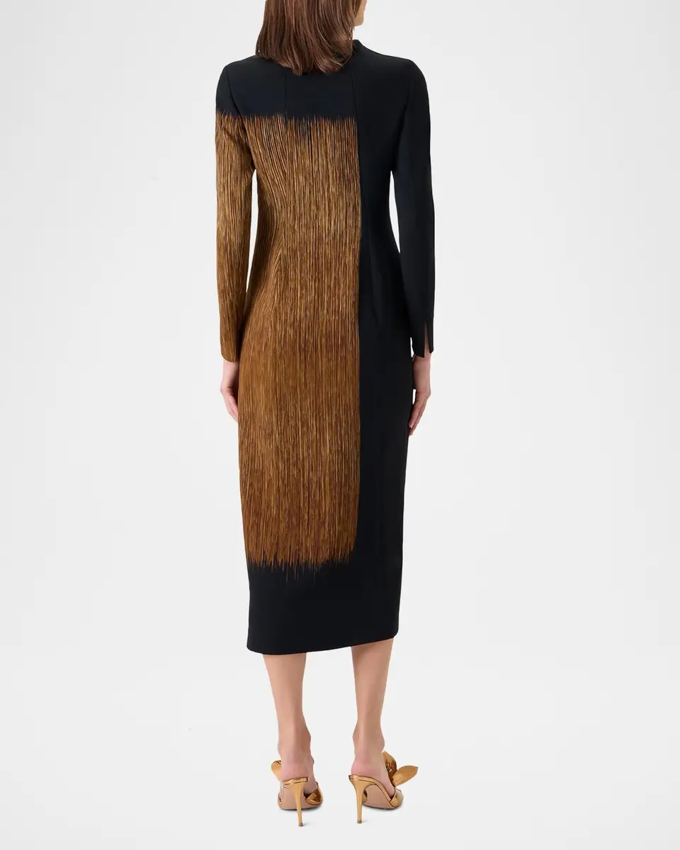 Akris Oro Lienzo Print Wool Crepe Long-Sleeve Midi Dress | Thumbnail 3 Akris Oro Lienzo Print Wool Crepe Long-Sleeve Midi Dress | Thumbnail 3