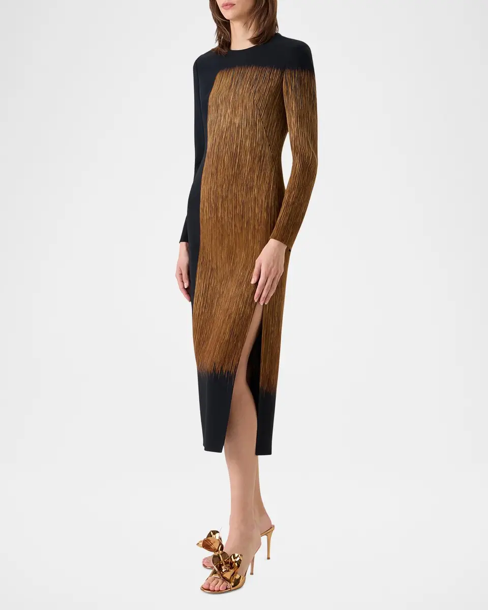 Akris Oro Lienzo Print Wool Crepe Long-Sleeve Midi Dress | Thumbnail 6 Akris Oro Lienzo Print Wool Crepe Long-Sleeve Midi Dress | Thumbnail 6