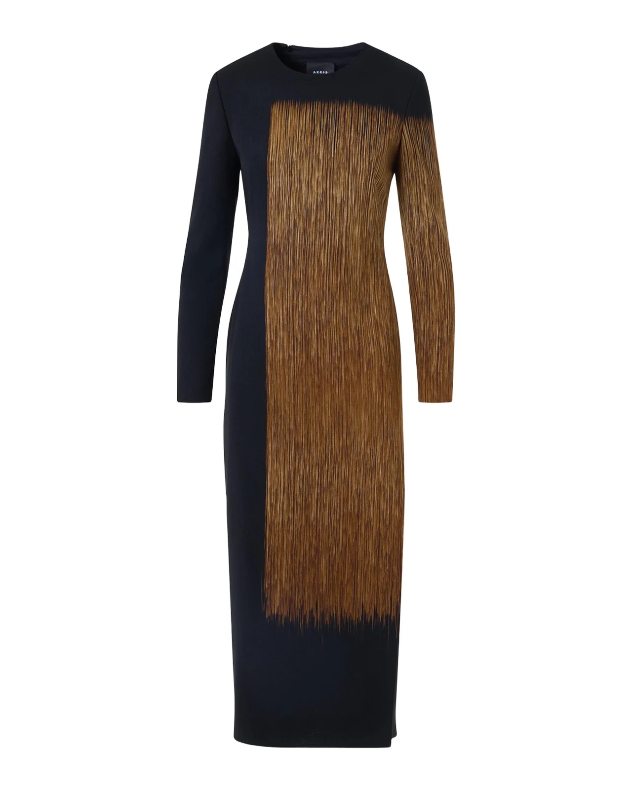 Oro Lienzo Print Wool Crepe Long-Sleeve Midi Dress