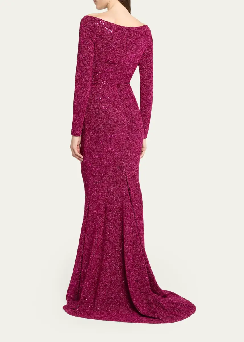 Talbot Runhof Sequined Off-Shoulder Long-Sleeve Gown | Thumbnail 3