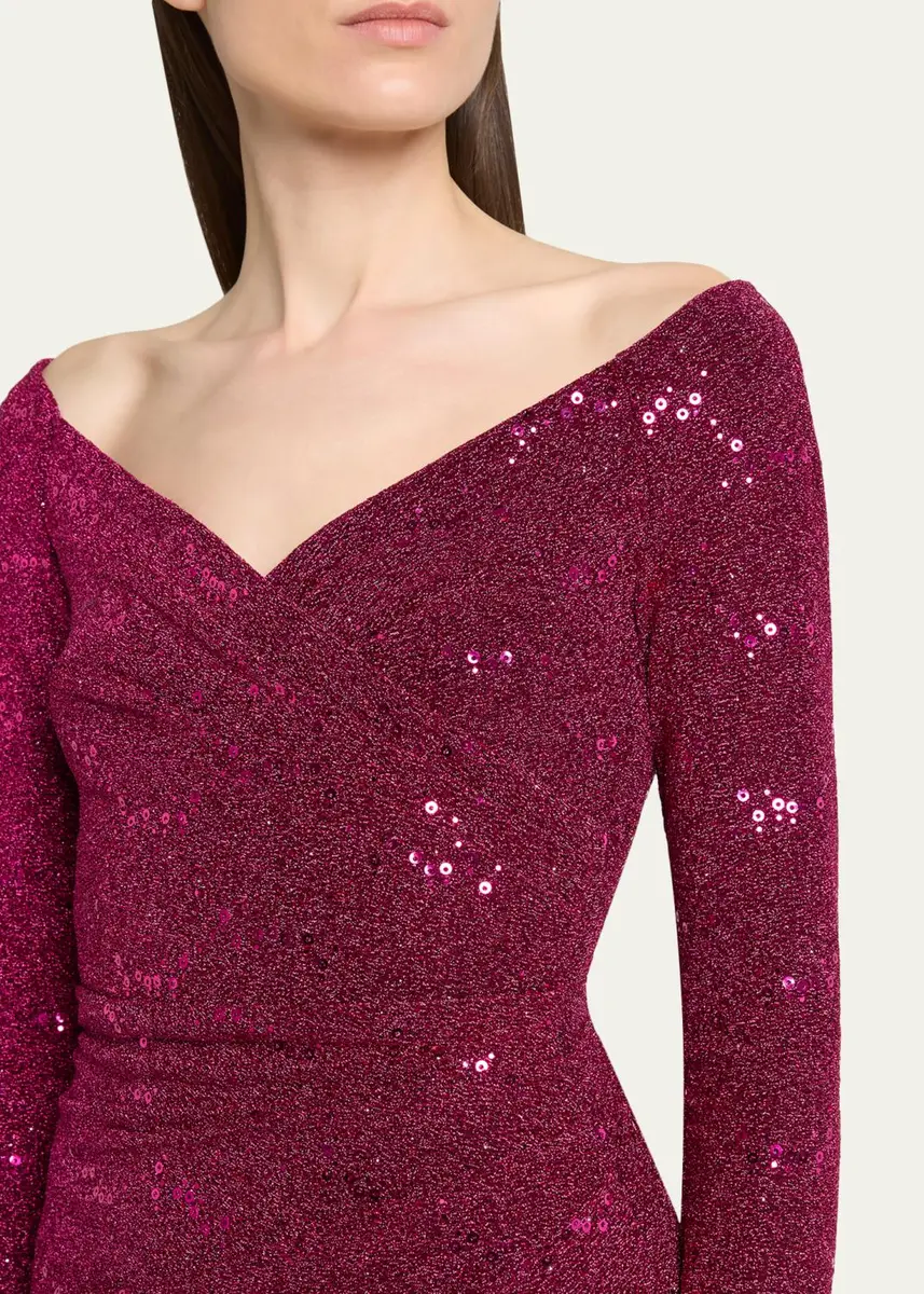Talbot Runhof Sequined Off-Shoulder Long-Sleeve Gown | Thumbnail 5