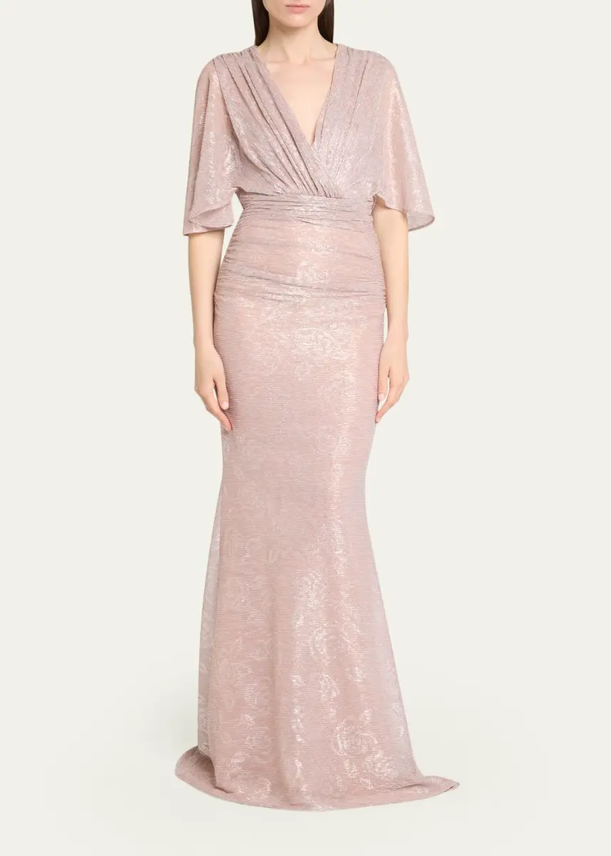 Talbot Runhof Floral Metallic Draped V-Neck Gown | Thumbnail 2 Talbot Runhof Floral Metallic Draped V-Neck Gown | Thumbnail 2