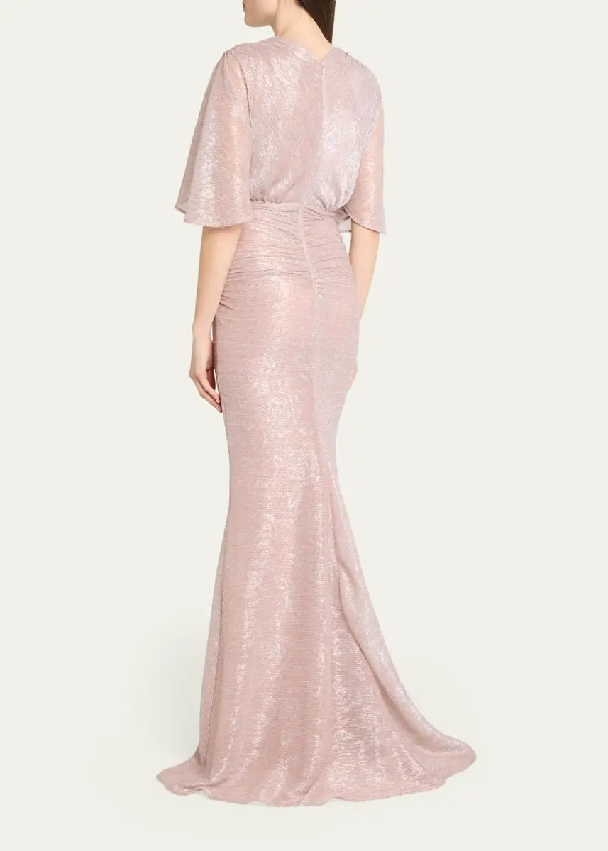 Talbot Runhof Floral Metallic Draped V-Neck Gown | Thumbnail 3 Talbot Runhof Floral Metallic Draped V-Neck Gown | Thumbnail 3