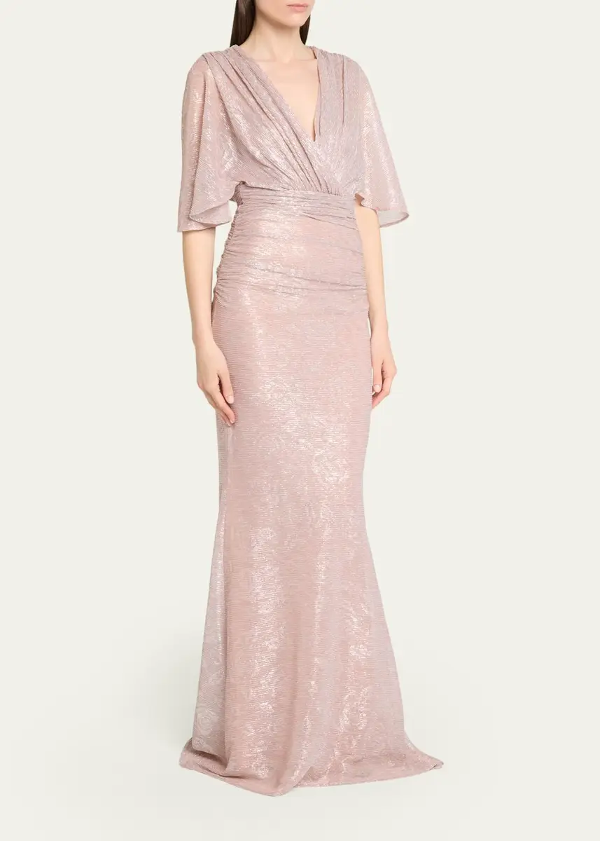Talbot Runhof Floral Metallic Draped V-Neck Gown | Thumbnail 4 Talbot Runhof Floral Metallic Draped V-Neck Gown | Thumbnail 4