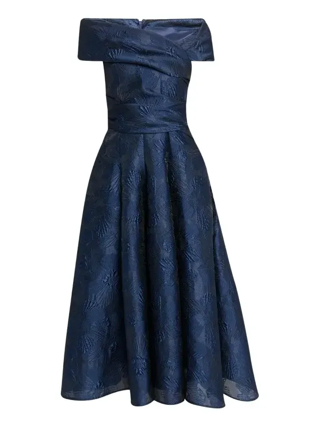 Off-Shoulder Jacquard Dress with Pockets