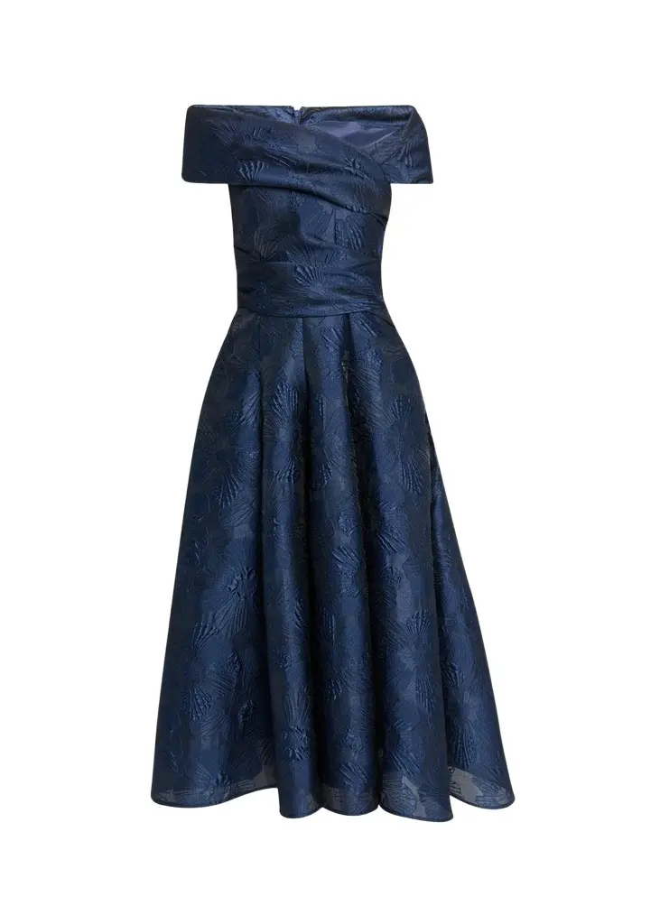 Talbot Runhof Off-Shoulder Jacquard Dress with Pockets | Image 1 Talbot Runhof Off-Shoulder Jacquard Dress with Pockets | Image 1