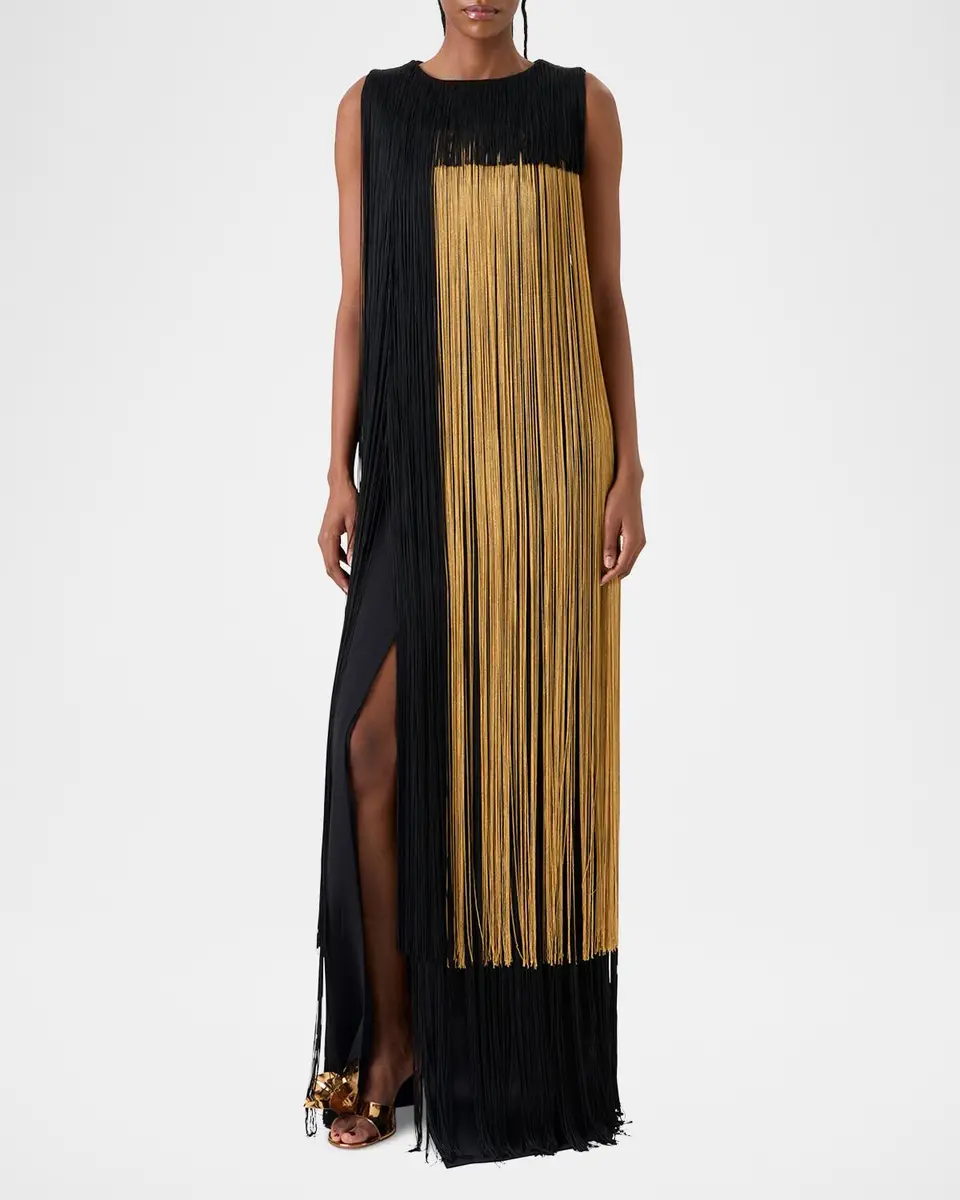 Akris Colorblock Oro Lienzo Fringe Column Gown | Thumbnail 2 Akris Colorblock Oro Lienzo Fringe Column Gown | Thumbnail 2