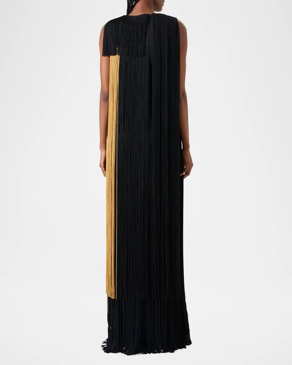 Akris Colorblock Oro Lienzo Fringe Column Gown | Thumbnail 3 Akris Colorblock Oro Lienzo Fringe Column Gown | Thumbnail 3