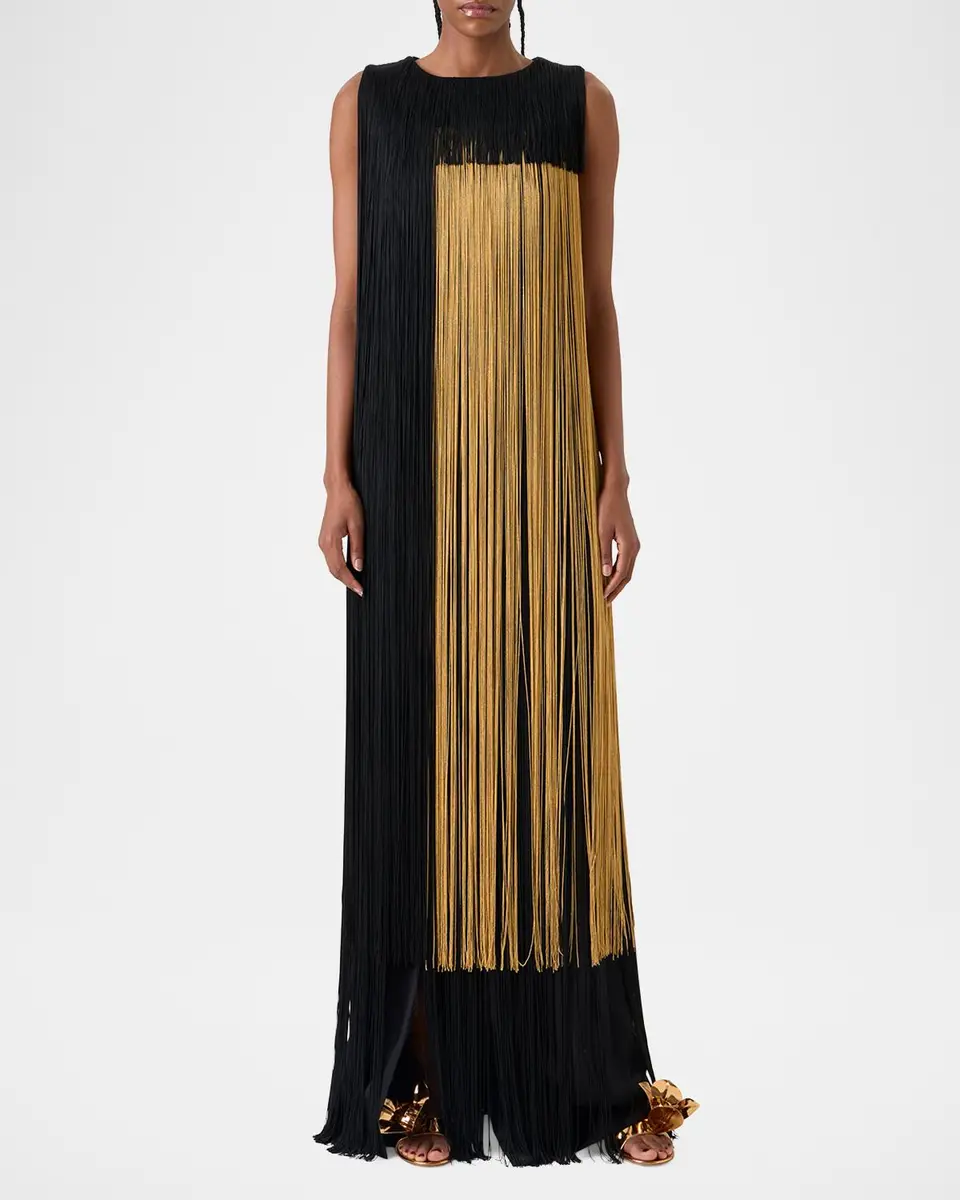 Akris Colorblock Oro Lienzo Fringe Column Gown | Thumbnail 4 Akris Colorblock Oro Lienzo Fringe Column Gown | Thumbnail 4