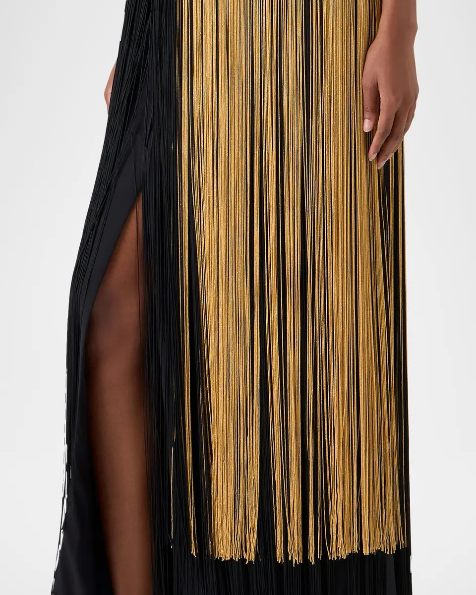 Akris Colorblock Oro Lienzo Fringe Column Gown | Thumbnail 6 Akris Colorblock Oro Lienzo Fringe Column Gown | Thumbnail 6