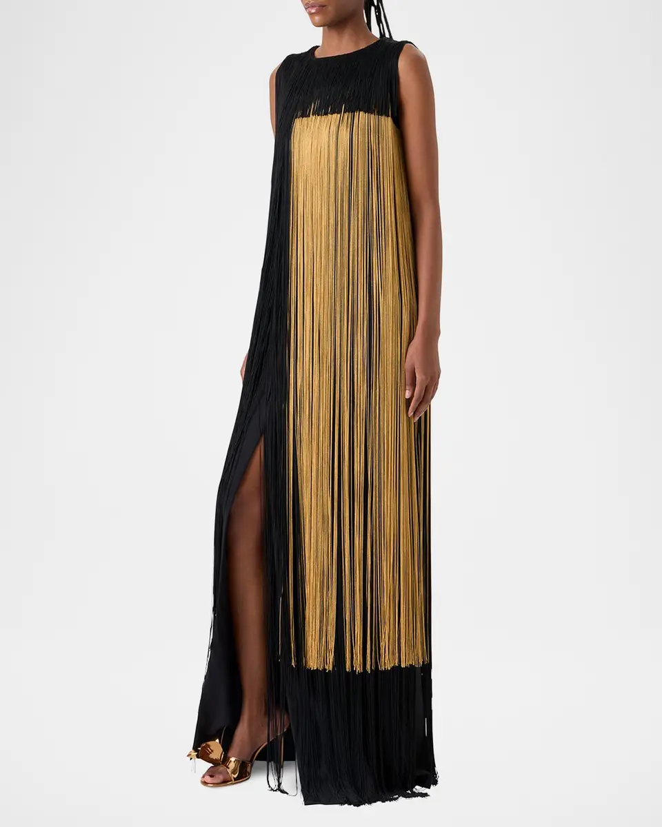 Akris Colorblock Oro Lienzo Fringe Column Gown | Thumbnail 7 Akris Colorblock Oro Lienzo Fringe Column Gown | Thumbnail 7