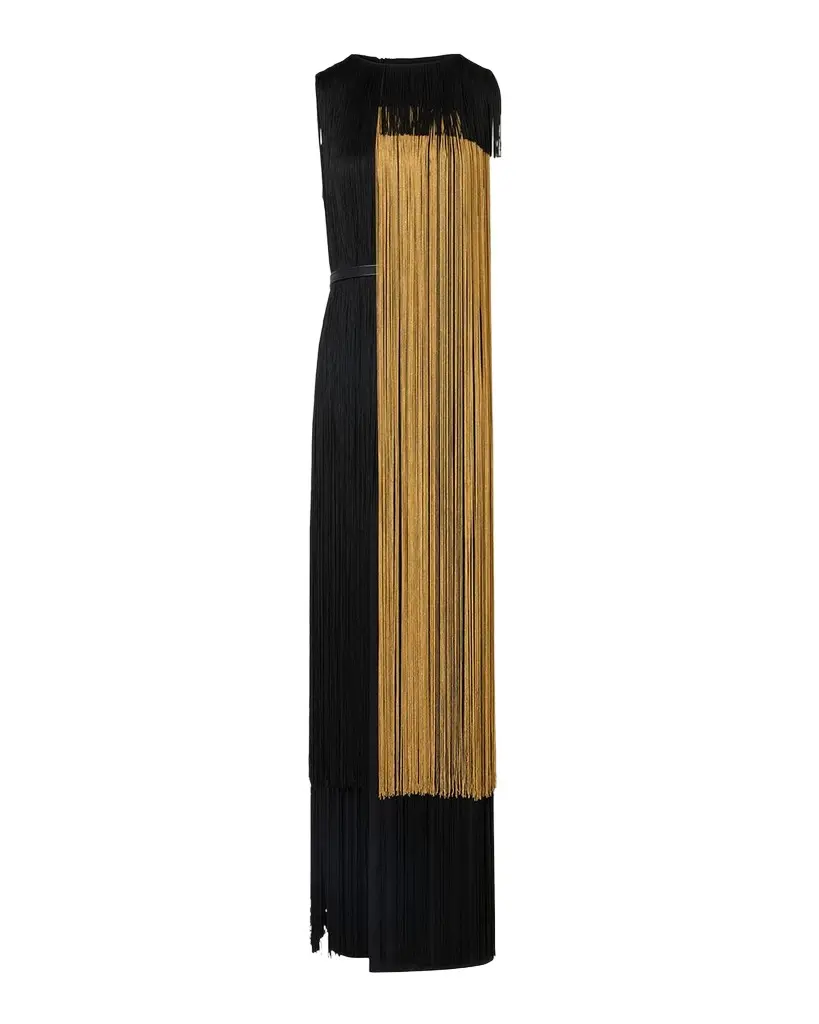 Akris Colorblock Oro Lienzo Fringe Column Gown