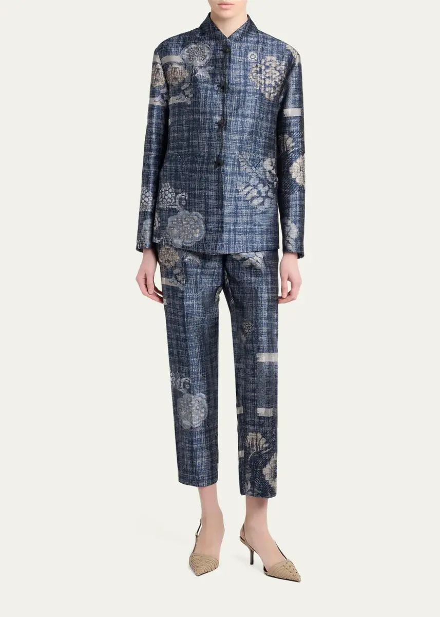 Giorgio Armani Check Floral Jacquard Straight-Leg Ankle Trousers | Thumbnail 2