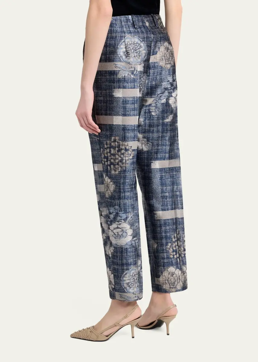 Giorgio Armani Check Floral Jacquard Straight-Leg Ankle Trousers | Thumbnail 3